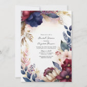Burgund, Marine, Blush Boho Blumengestein Brautpar Einladung (Vorderseite)