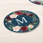 Burgund-Marine-Hochzeitssemble-Untersetzer Runder Pappuntersetzer (Angewinkelt)