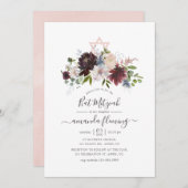 Burgund, Marine und Blush Bat Mitzvah Einladung (Vorne/Hinten)