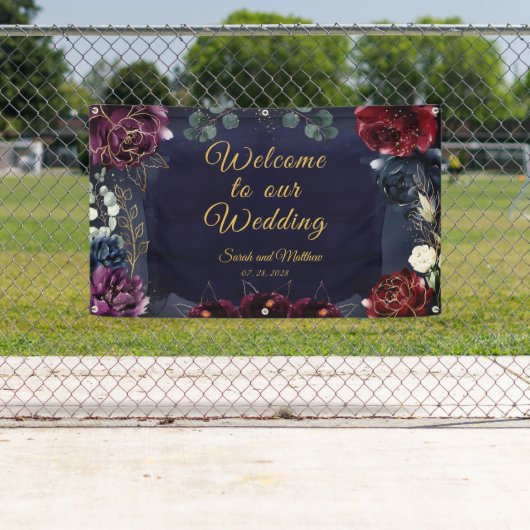 Burgund Marine Willkommen bei unserer Hochzeit 3x5 Banner (Insitu)