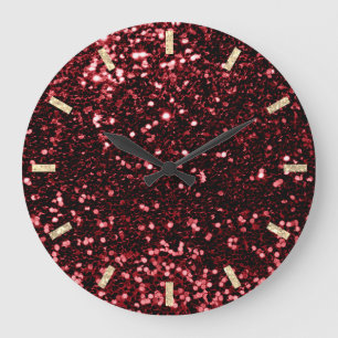 Burgund Maroon Roter Funkelnd Glitzer Silver Gold Große Wanduhr