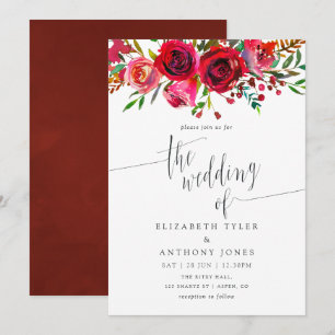 Burgund - Marsala Aquarell Blumen Hochzeit Einladung