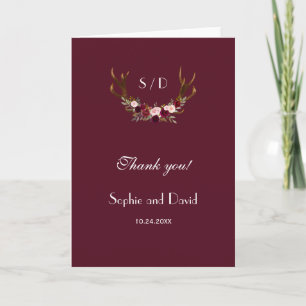 Burgund-Marsala-Blumen-Geweih-Hochzeit-Danke Dankeskarte