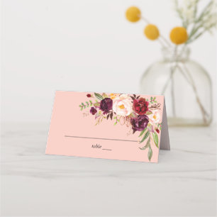 Burgund Marsala & Blush Bloral - Rosa 2 Platzkarte
