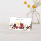 Burgund Marsala & Blush Bloral - weiß Platzkarte (Rückseite)
