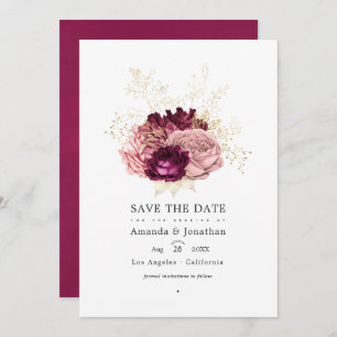 Burgund - Marsala Blush Pink and Gold Wedding Save The Date