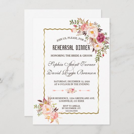 Burgund Marsala Blush Probe Dinner Einladung (Vorne/Hinten)