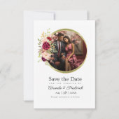 Burgund-Marsala, Blush und Gold-Floral Geometrie Save The Date (Vorderseite)