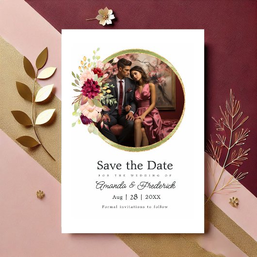 Burgund-Marsala, Blush und Gold-Floral Geometrie Save The Date
