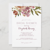 Burgund Marsala Fall Floral Brautparty Einladung (Vorderseite)