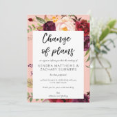 Burgund Marsala Floral Änderung der Pläne - Rosa 2 Einladung (Stehend Vorderseite)