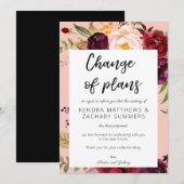 Burgund Marsala Floral Änderung der Pläne - Rosa 2 Einladung (Vorne/Hinten)