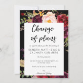 Burgund Marsala Floral Änderung der Pläne - Schwar Einladung (Vorderseite)