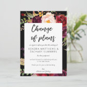 Burgund Marsala Floral Änderung der Pläne - Schwar Einladung (Stehend Vorderseite)