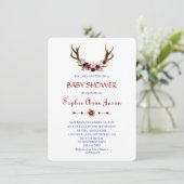 Burgund Marsala Floral Antlers Babydusche Einladung (Stehend Vorderseite)
