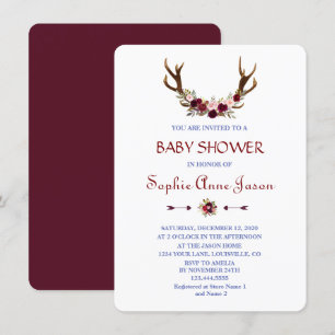 Burgund Marsala Floral Antlers Babydusche Einladung