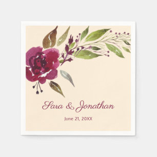Burgund-Marsala-Floral- und Grünzeug-Hochzeit Serviette