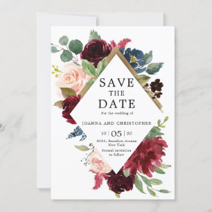 Burgund Marsala Marineblau Rosé Rosa Rosenhochzeit Save The Date