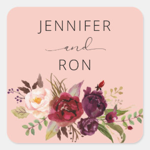 Burgund Marsala & Rosa Name der Blume - Rosa 2 Quadratischer Aufkleber