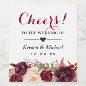 Burgund Marsala Rote Flora jubelt auf die Hochzeit Weinetikett (Einzelnes Label)