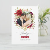 Burgund - Marsala und Blush Bloral Wedding Foto Dankeskarte (Stehend Vorderseite)