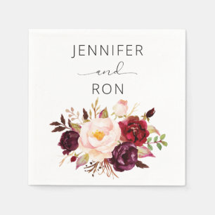 Burgund Marsala und Blush Bloral - weiß Serviette