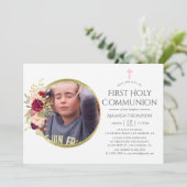 Burgund-Marsala und Blush Erste Heilige Kommune Einladung (Stehend Vorderseite)