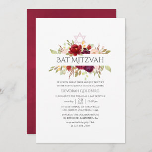 Burgund - Marsala und Blush Floral Bat Mitzvah Einladung
