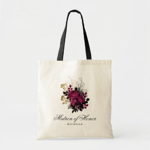 Burgund - Marsala und Gold Floral Ehrendame Tragetasche