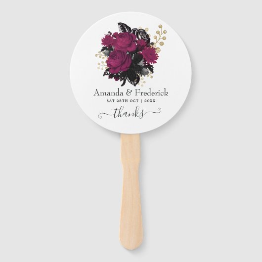 Burgund - Marsala und Gold Floral Wedding Fächer (Vorderseite)