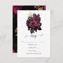 Burgund - Marsala und Gold Floral Wedding RSVP Karte