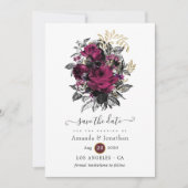 Burgund - Marsala und Gold Floral Wedding Save The Date (Vorderseite)