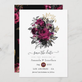 Burgund - Marsala und Gold Floral Wedding Save The Date