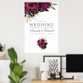 Burgund - Marsala und Gold Floral Wedding Willkomm Poster (Heimbüro)