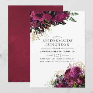 Burgund - Marsala und Gold Jungfern Luncheon Einladung
