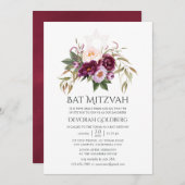 Burgund - Marsala und Peach Bat Mitzvah Einladung (Vorne/Hinten)