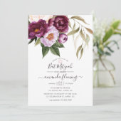 Burgund - Marsala und Peach Floral Bat Mitzvah Einladung (Stehend Vorderseite)