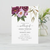 Burgund - Marsala und Peach Floral Wedding Einladung (Stehend Vorderseite)