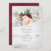 Burgund - Marsala und Peach Rustic Floral Wedding Einladung (Vorne/Hinten)