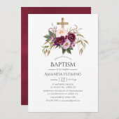 Burgund/Marsala und Peach Taufen oder Christening Einladung (Vorne/Hinten)