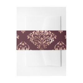 Burgund - Marsala und Rose Gold Damask Hochzeit Einladungsbanderole
