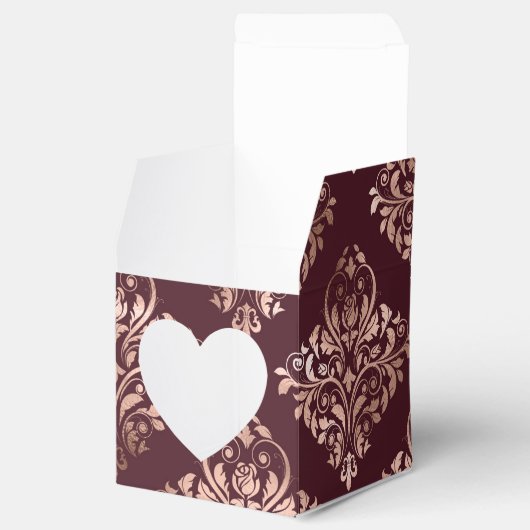Burgund - Marsala und Rose Gold Damask Hochzeit Geschenkschachtel (Geöffnet)