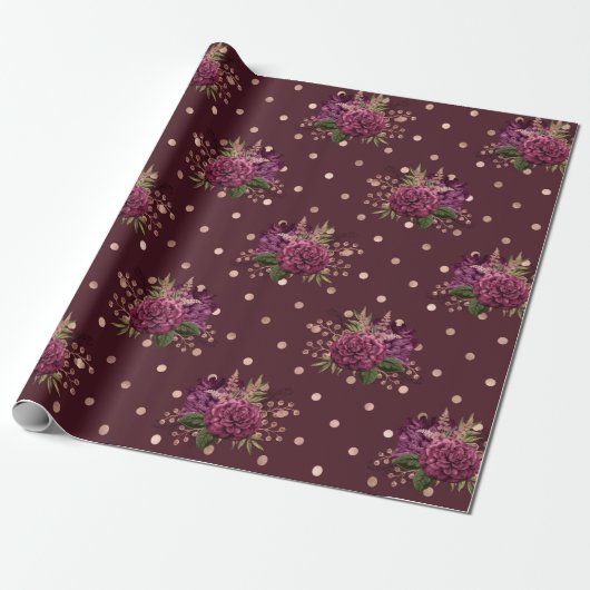 Burgund - Marsala und Rose Gold Floral Geschenkpapier (Ungerollt)