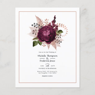 Burgund - Marsala und Roségold Florale Hochzeit Flyer