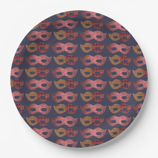 Burgund-Masqueradenmasken-Muster Pappteller (Vorderseite)