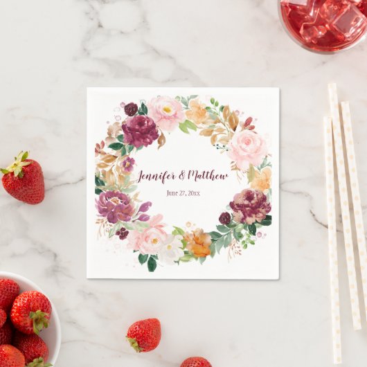 Burgund Mauve Blush Safran Gelbe Rustikale Blüten Serviette (Beispiel)