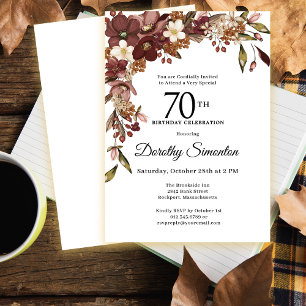 Burgund Mauve Ivory Fall Blume 70. Geburtstag Einladung