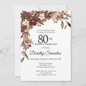 Burgund Mauve Ivory Fall Blume 80. Geburtstag Einladung (Vorderseite)