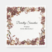 Burgund Mauve White Fall Blume 80. Geburtstag Serviette (Vorderseite)