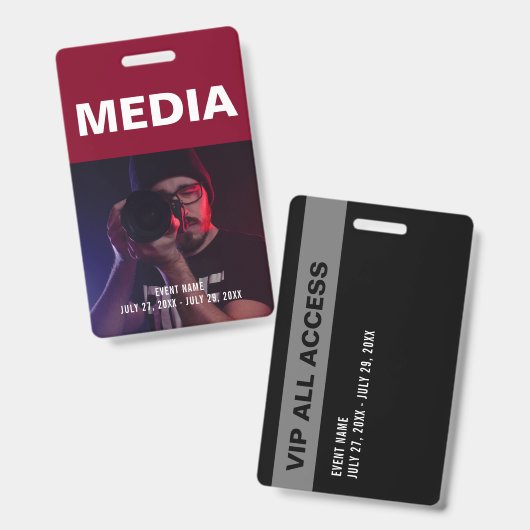 Burgund | Media All Access Pass Event-ID Ausweis (Vorder- & Rückseite)